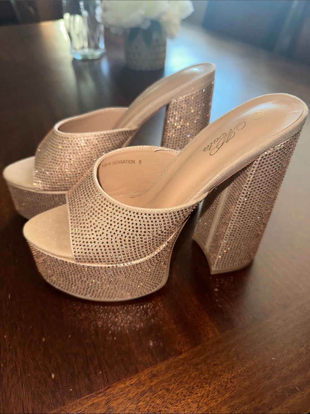 Blush Crystal Platform Slide Heels